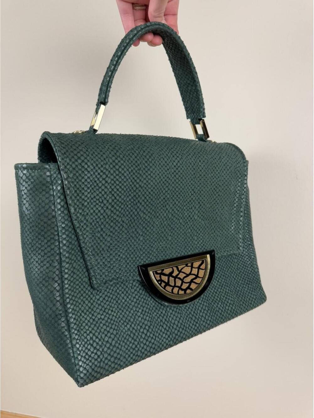 NWT Yoanny Garcia YG Teal Green Snakeskin Textured Top Handle Crossbody Bag Tote